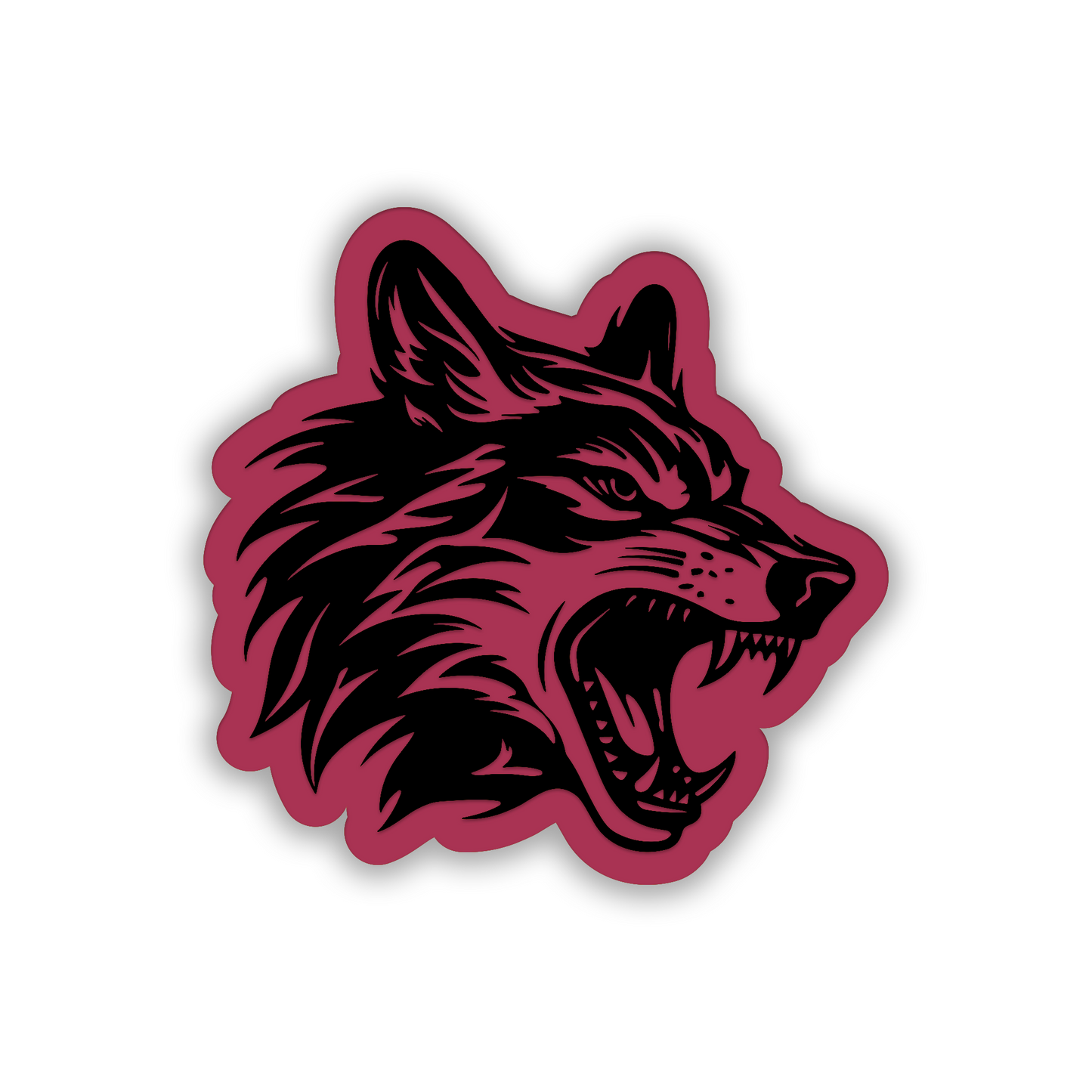 Wolf predator car fender badge with aggressive engraved animal head design