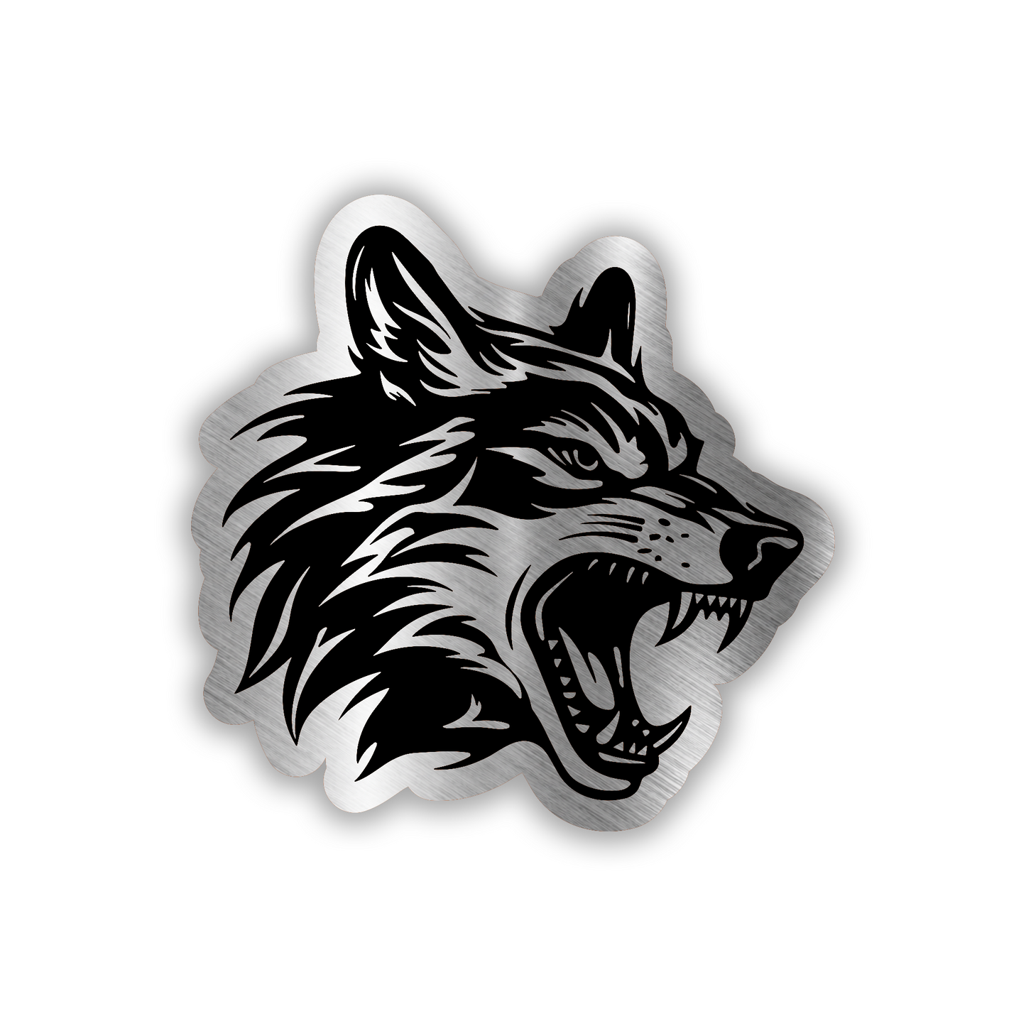 Engraved wolf car badge fender emblem with aggressive snarling wolf head design