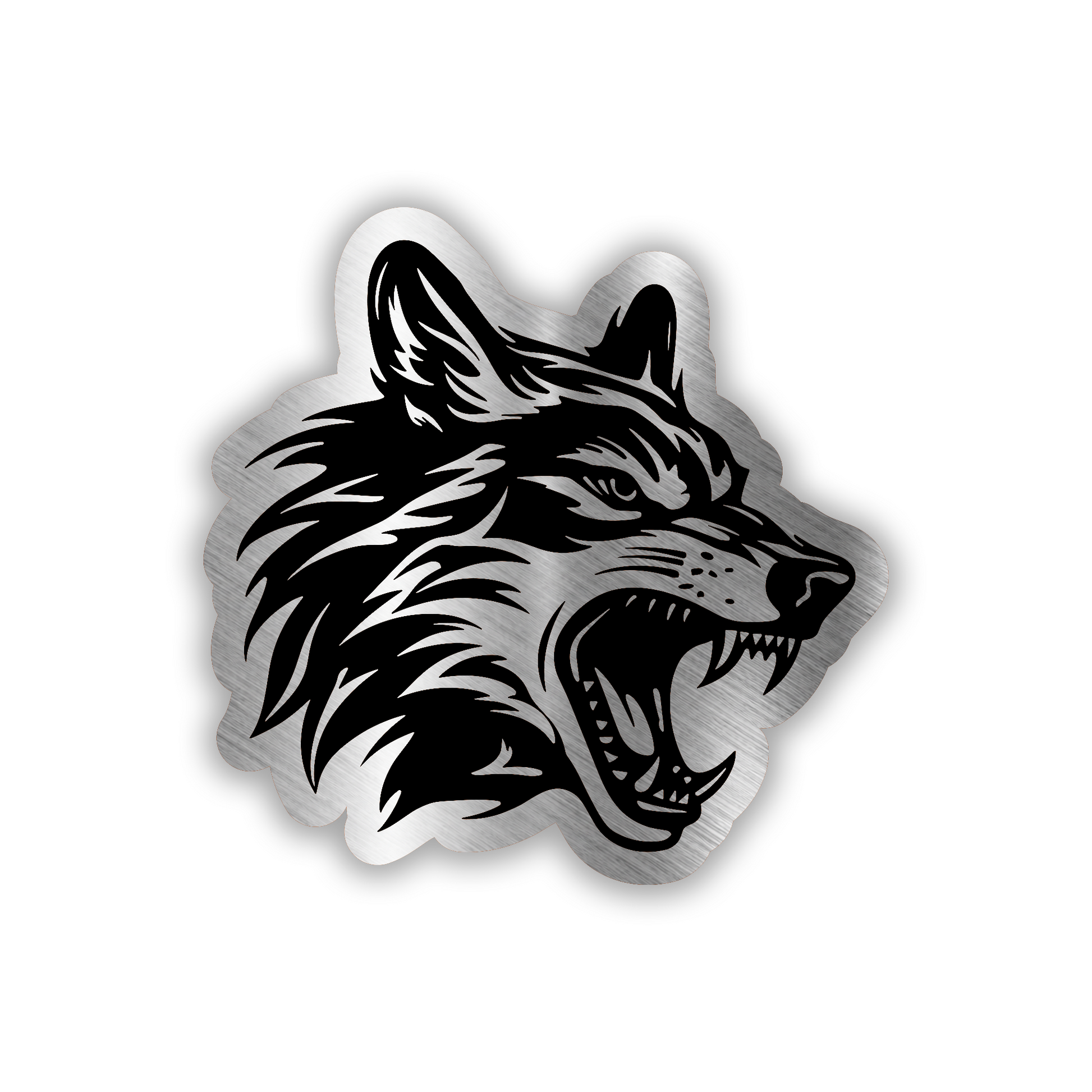 Engraved wolf car badge fender emblem with aggressive snarling wolf head design