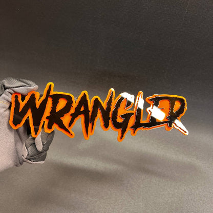 Wrangler custom automotive badge with premium layered acrylic finish.