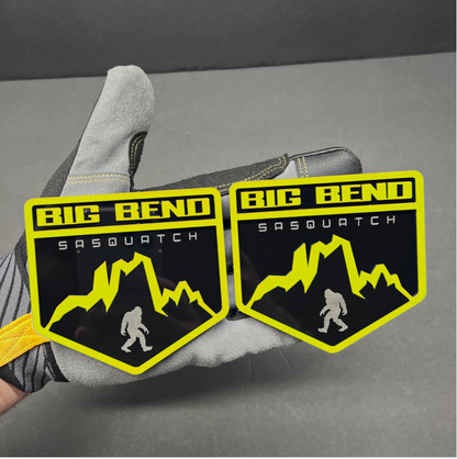 Big Bend Sasquatch acrylic car emblem with mountain design for trucks, SUVs and off-road cars