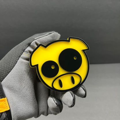 Pig car emblem with adhesive backing for fender, tailgate, or grille placement