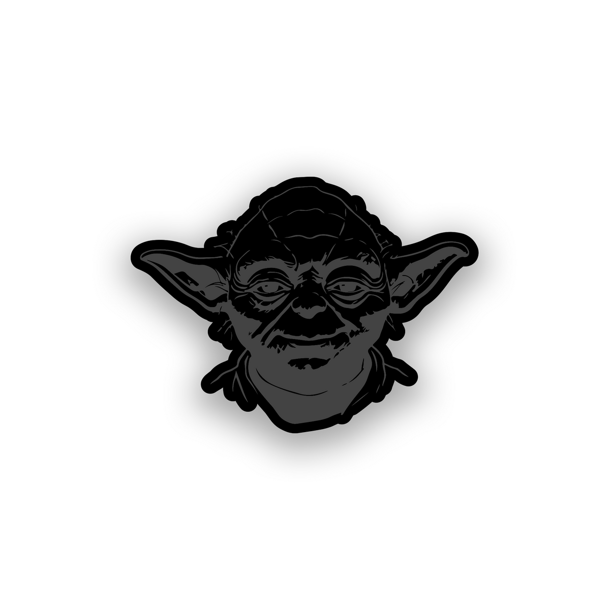 Star Wars inspired car emblem featuring a Yoda style engraved face design