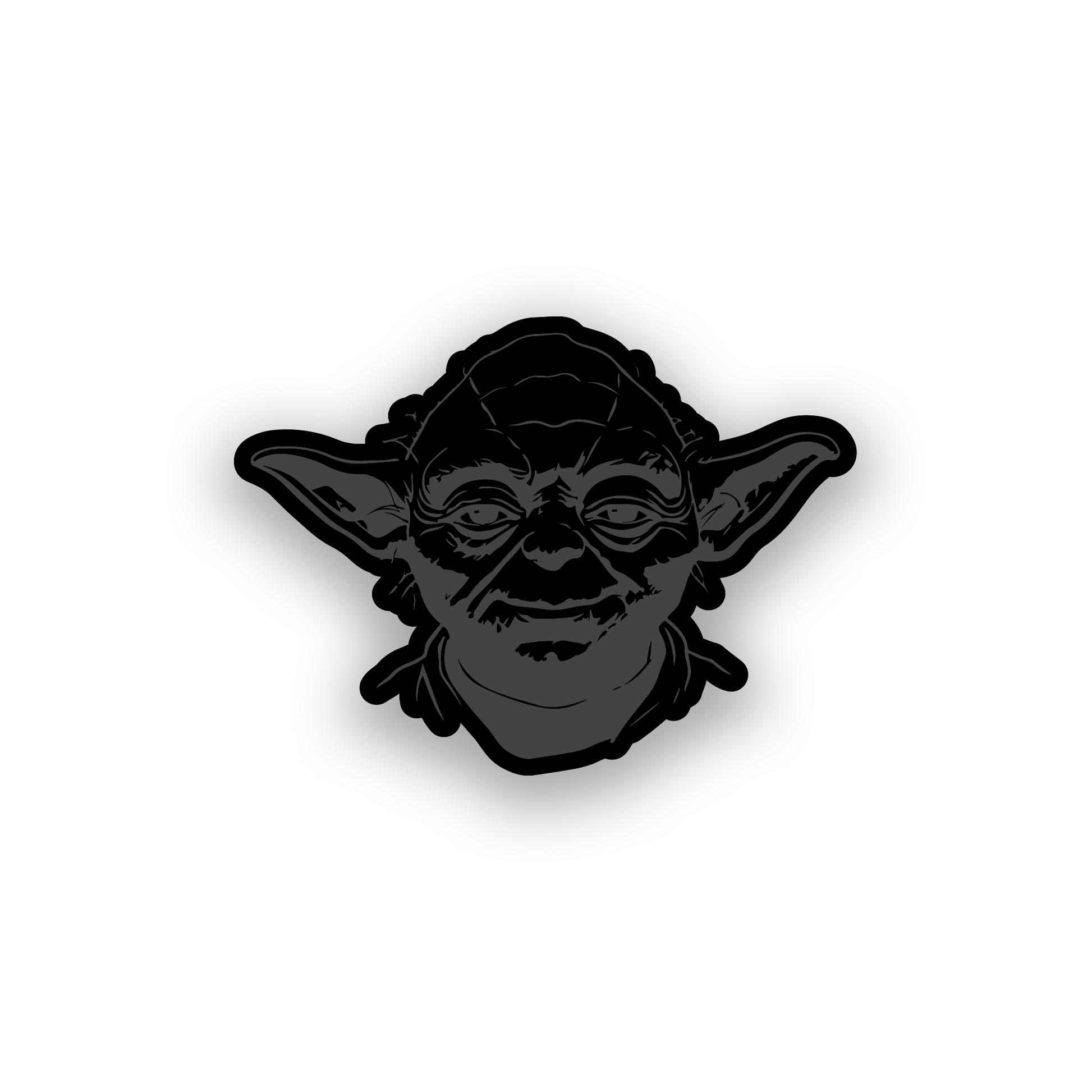 Star Wars inspired car emblem featuring a Yoda style engraved face design