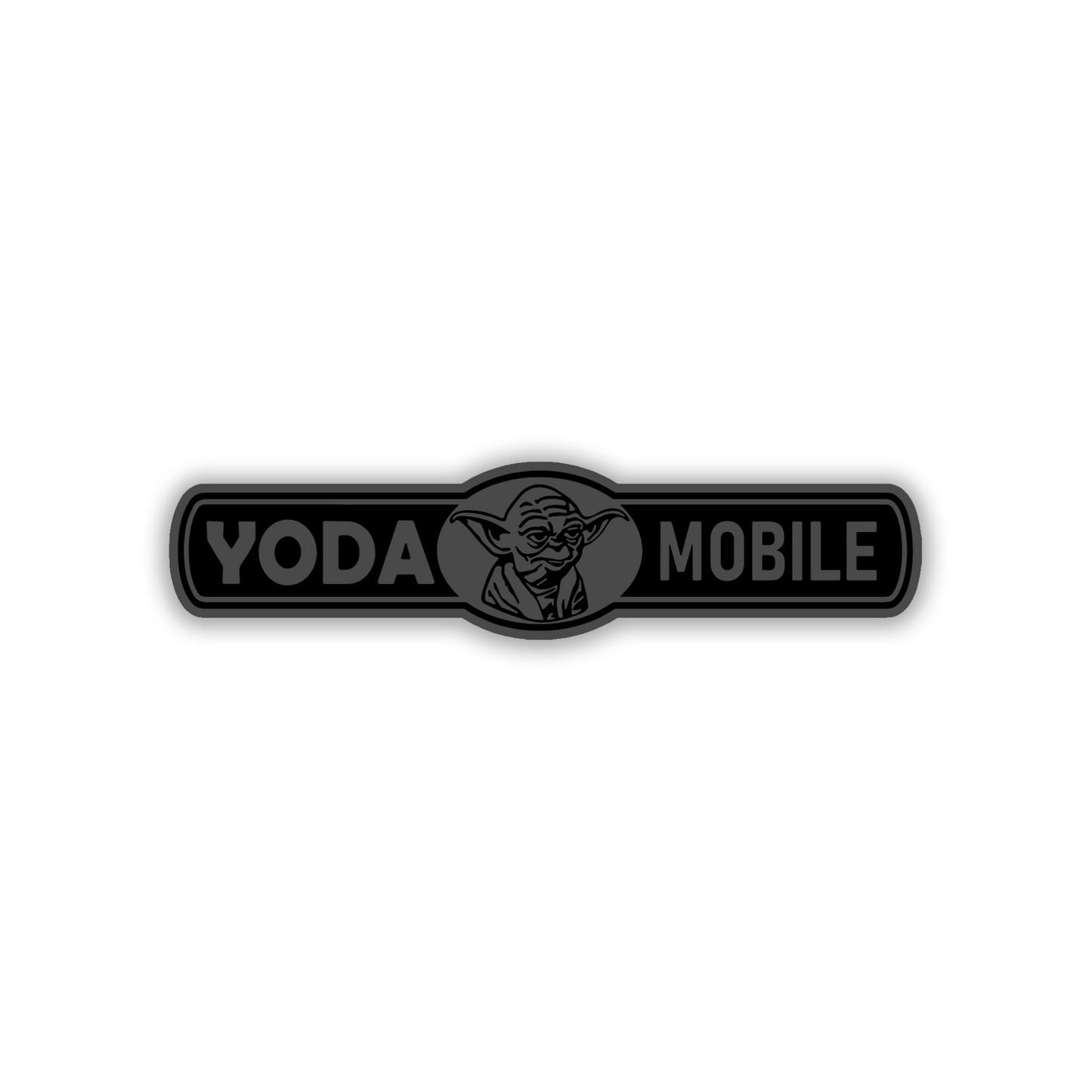 Custom-style Yoda Mobile fender badge with black engraved details